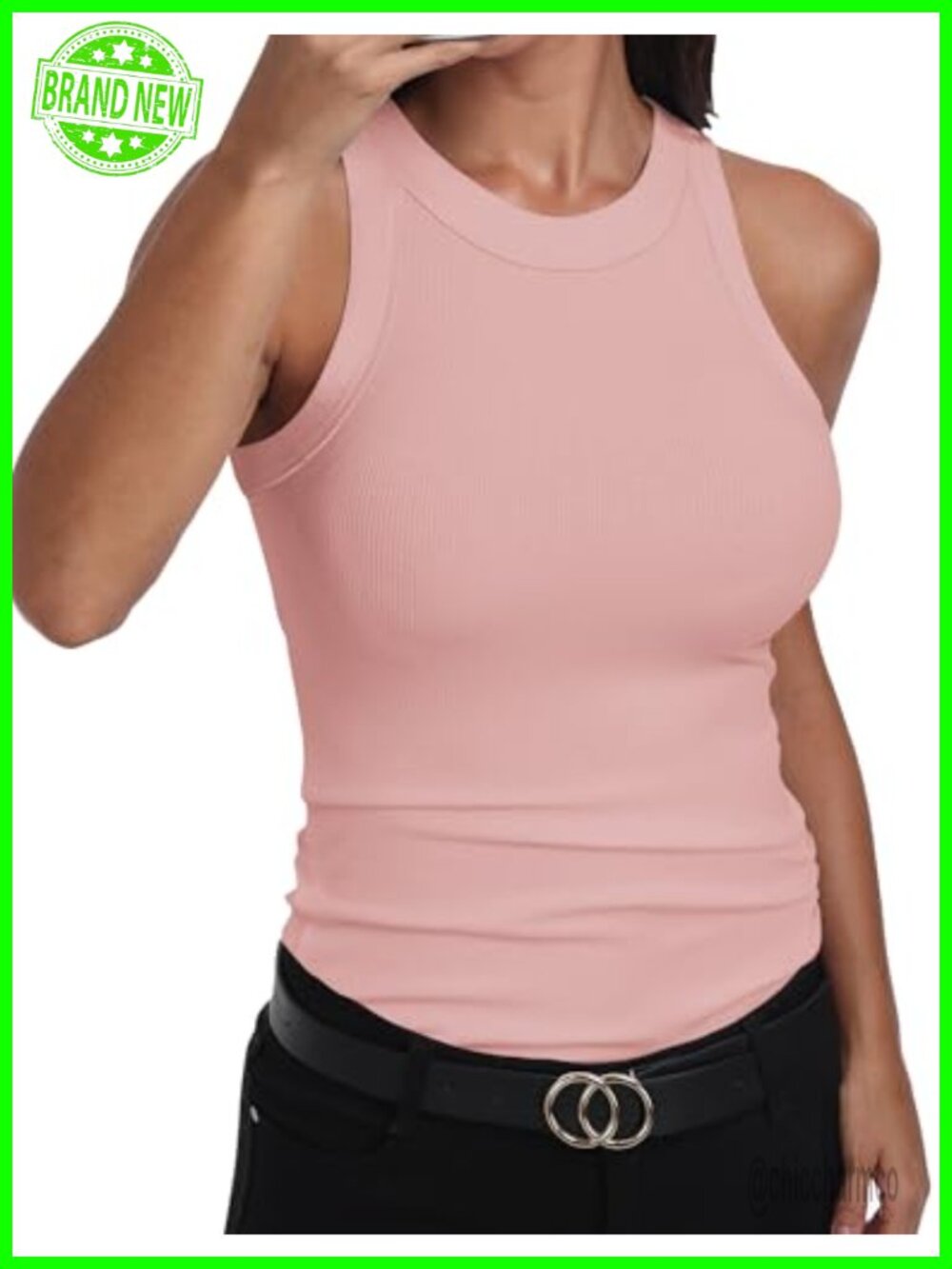 Womens Sleeveless High Neck Racerback Fitted Tank Top